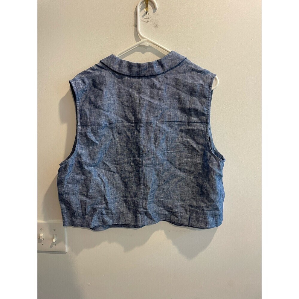Boden Chambray Cropped Sleeveless Top Blue Linen 20/22 Collared Button Down - Picture 4 of 13